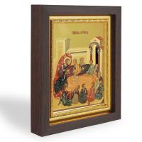 Икона Тайная вечеря, в узком багете, цвет "темный дуб", на холсте, с золочением