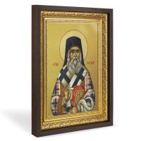Икона святителя Нектария Эгинского, Пентапольского, в широком багете, цвет "темный дуб", на холсте, 