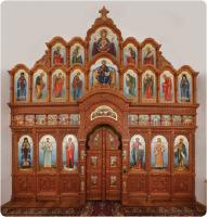 Иконостас с плоскорельефной резьбой и арками, п. Золотухино