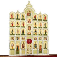 Иконостас деревянный резной "Владимирский" пятиярусный белый с золотом (поталь), 690х860х45 см Иконостас деревянный резной "Владимирский" пятиярусный белый с золотом (поталь), 690х860х45 см