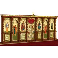 Иконостас деревянный резной "Владимирский" одноярусный, цвет "кипарис" с золотом (поталь), 690х282х4