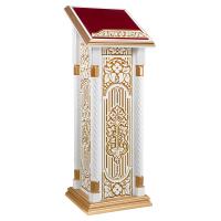 Аналой боковой &quot;Суздальский&quot; белый с золотом (патина), тумба, красная ткань, 46х51х130 см