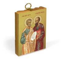 Икона апостолов Петра и Павла на деревянной основе, на холсте с золочением