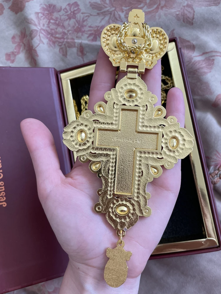 Крест наперсный с цепью, цинковый сплав, 8,5х18 см