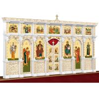 Иконостас деревянный резной "Владимирский" двухъярусный белый с золотом (патина), 690х348х40 см №2