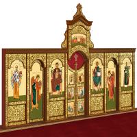 Иконостас деревянный "Суздальский" одноярусный, цвет "кипарис с золотом", 608х378х25,4 см