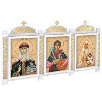 Киот настенный &quot;Суздальский&quot; белый с золотом (поталь), три модуля