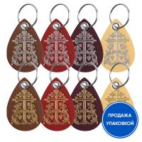 Брелок &quot;Капля&quot; с тиснением фольгой процветшего креста, кожаный, 5,5х4 см (упаковка 5 шт.)
