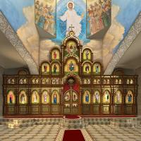 Иконостас четырехъярусный (г. Омск), цвет "кипарис" с золотом (поталь), 1195х777х47,9 см