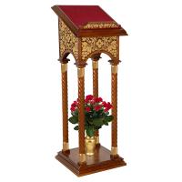 Аналой боковой &quot;Суздальский&quot;, цвет &quot;кипарис&quot; с золотом (поталь), колонны, красная ткань, 46х46х127 см