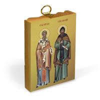 Икона равноапостольных Кирилла и Мефодия на деревянной основе, на холсте с золочением