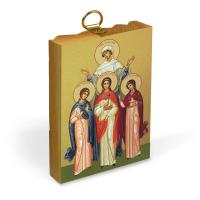 Икона святых мучениц Веры, Надежды, Любови и матери их Софии на деревянной основе, на холсте с золоч