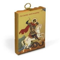 Икона великомученика Георгия Победоносца на деревянной основе, на холсте с золочением