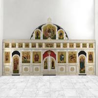 Иконостас трехъярусный (г. Тюмень), белый с золотом (патина), 838х532х18 см