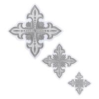 Крест на облачение вышитый пришивной белый, серебряная нить