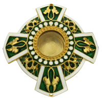 Мощевик накладной &quot;Эмалевый крест&quot; из ювелирного сплава в позолоте, зеленая и белая эмаль, Ø 65/18 м