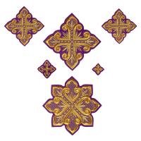 Набор крестов для иерейского облачения фиолетовый, золотая нить