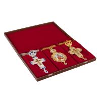 Футляр тройной для наперсного креста и панагии, искусственная кожа, 34х22х4 см, коричневый