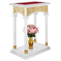 Подставка церковная &quot;Суздальская&quot;, белая с золотом (поталь), колонны, красная ткань