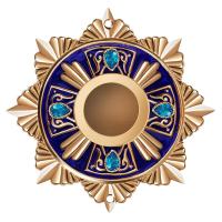 Мощевик накладной из ювелирного сплава в позолоте с синей эмалью и фианитами, Ø 63/16 мм