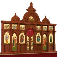 Иконостас деревянный резной "Владимирский" двухъярусный, цвет "кипарис", 690х528х40 см