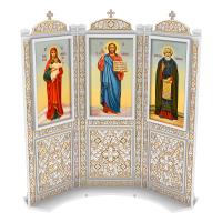 Киот напольный "Суздальский" белый с золотом (патина), три модуля