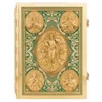 Евангелие напрестольное зеленое, полный оклад &quot;под золото&quot;, 27,5х37 см