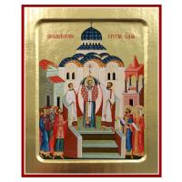 Икона Воздвижения Креста Господня, на дереве, золочение (поталь), 12,5х16 см