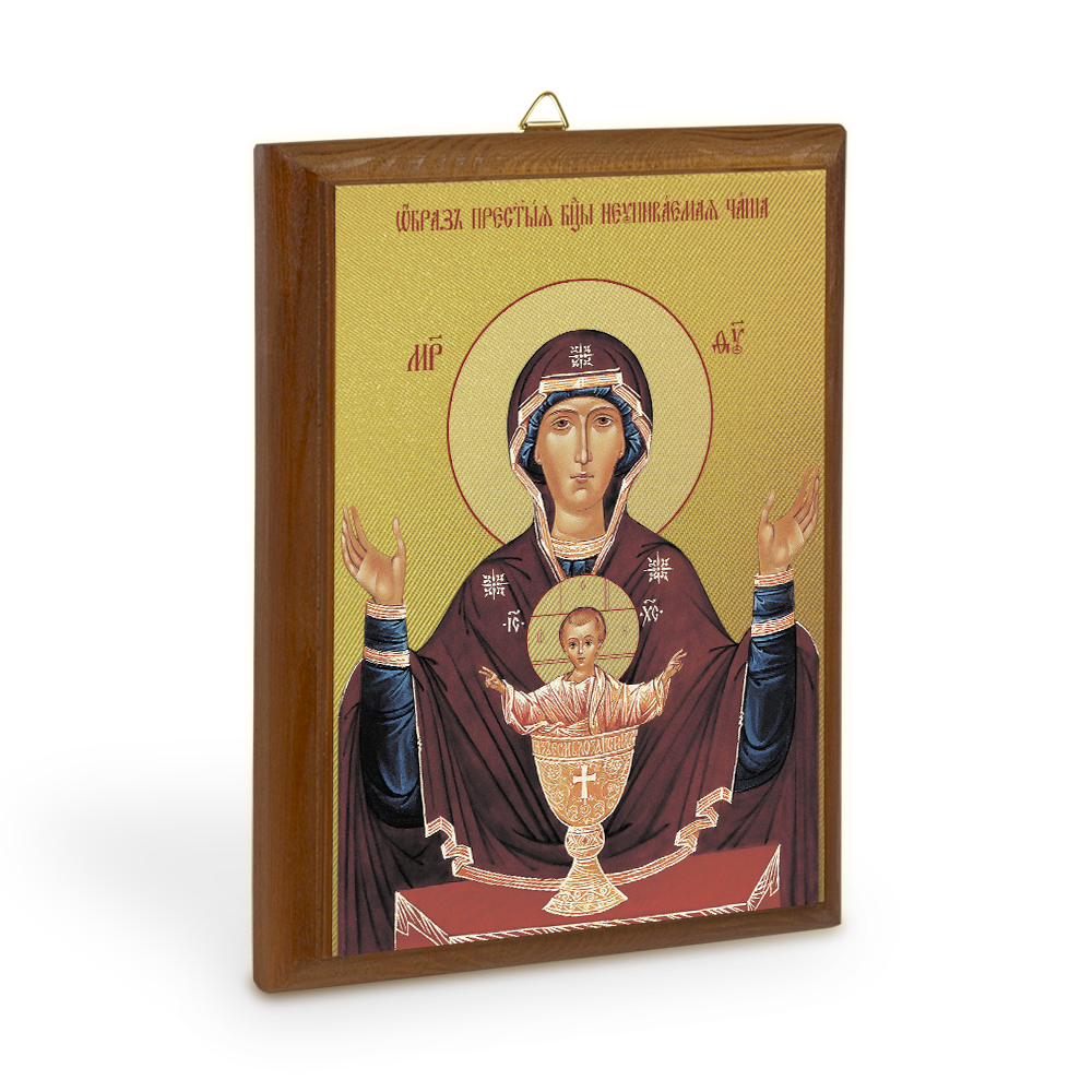 Икона Божией Матери "Неупиваемая Чаша" на деревянной основе, цвет "кипарис", на холсте с золочением