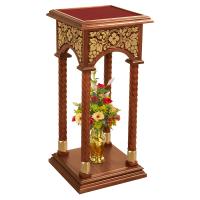 Подставка церковная &quot;Суздальская&quot;, цвет &quot;кипарис&quot; с золотом (поталь), колонны, красная ткань, 46х46х100 см