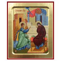 Икона Благовещения Пресвятой Богородицы, на дереве, золочение (поталь), 12,5х16 см