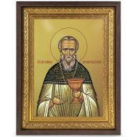 Икона Иоанна Кронштадтского, праведного, в широком багете, цвет "темный дуб", на холсте, с золочение