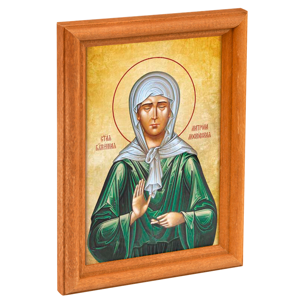 Икона блаженной Матроны Московской в деревянной рамке, 12х1,5х17 см