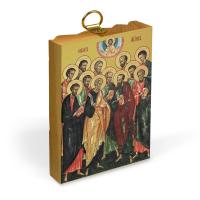 Икона собора славных и всехвальных двенадцати Апостолов Христовых на деревянной основе, на холсте с 