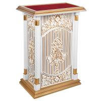 Подставка церковная "Суздальская" белая с золотом (патина), тумба, красная ткань, 70х46х100 см