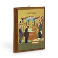 Икона Сретения Господня на деревянной основе, цвет "кипарис", на холсте с золочением