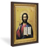 Икона Спасителя Господь Вседержитель, в широком багете, цвет "темный дуб", на холсте, с золочением №