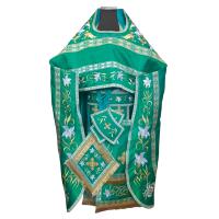 Иерейское облачение вышитое зеленое с иконой "Троица", парча