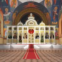 Иконостас двухъярусный (Иркутская обл.), белый с золотом (поталь), 864,2х527х29 см