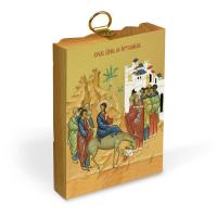 Икона Входа Господня в Иерусалим на деревянной основе, на холсте с золочением