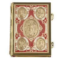 Евангелие требное среднее красное, полный оклад "под золото", 17х22 см