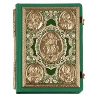Апостол зеленый, оклад "под золото", кожа, эмаль, 23х30 см