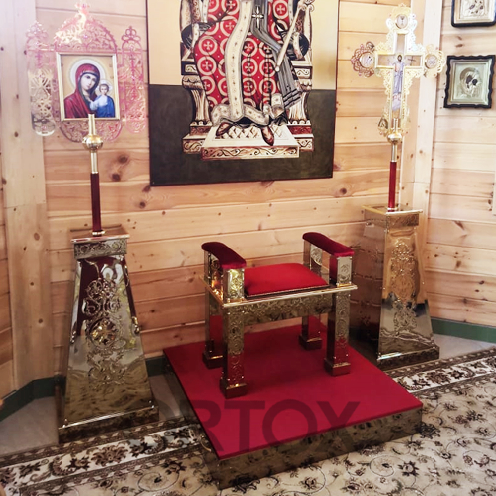 Подставка под хоругвь, крест, икону "Иерусалимская", чеканка, 45х45х90 см