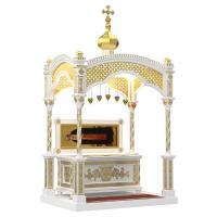 Рака под мощи "Романовская" белая с золотом (поталь), с сенью и подиумом / без сени и подиума