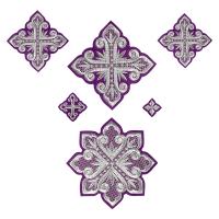 Набор крестов для иерейского облачения фиолетовый, серебряная нить