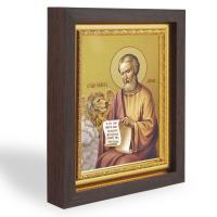 Икона апостола Марка Евангелиста, в узком багете, цвет "темный дуб", на холсте, с золочением