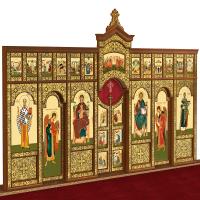 Иконостас деревянный "Суздальский" двухъярусный, цвет "кипарис" с золотом (поталь), 608х378х25,4 см