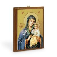 Икона Божией Матери "Неувядаемый цвет" на деревянной основе, цвет "кипарис", на холсте с золочением