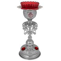Лампада напрестольная, цинковый сплав, цвет "под серебро", красные камни, 12х26,5 см