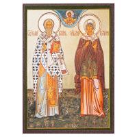 Икона священномученика Киприана и мученицы Иустины Антиохийских, МДФ, 6х9 см